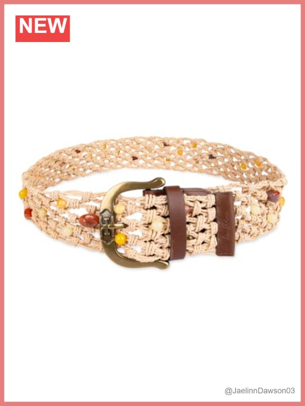 Woven Raffia Leather Wide Waist Belt Beaded Statement